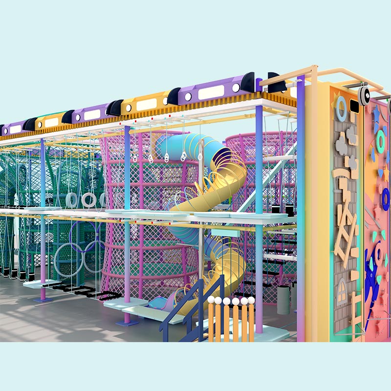 多巴胺色系高空拓展设备 室内儿童拓展训练游乐设施厂家定制