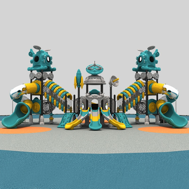 火箭主题儿童游乐场滑梯，尽享宇宙乐趣