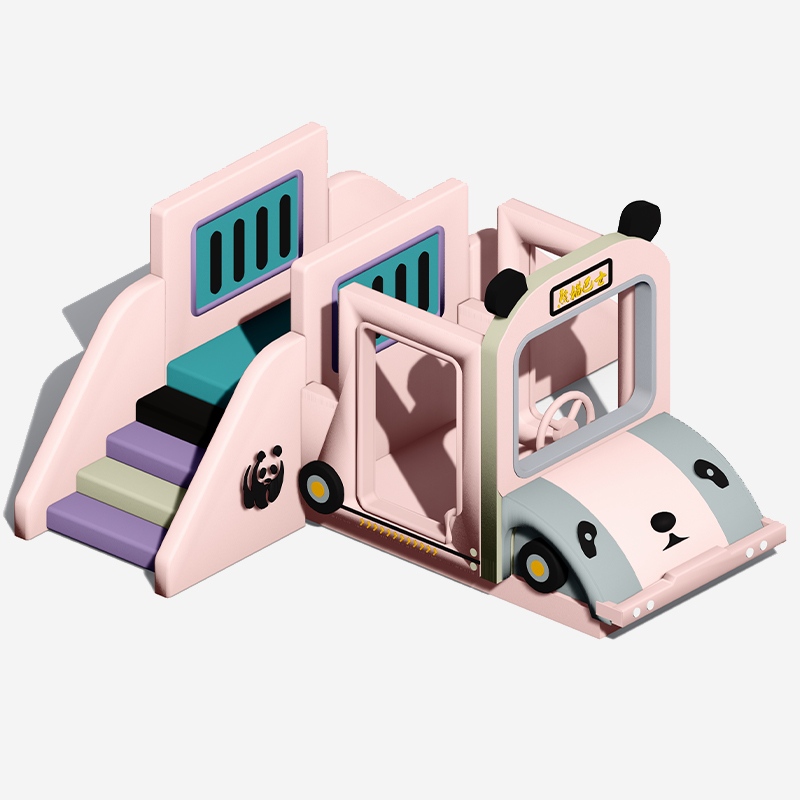 熊猫巴士主题室内软体攀爬器带滑梯