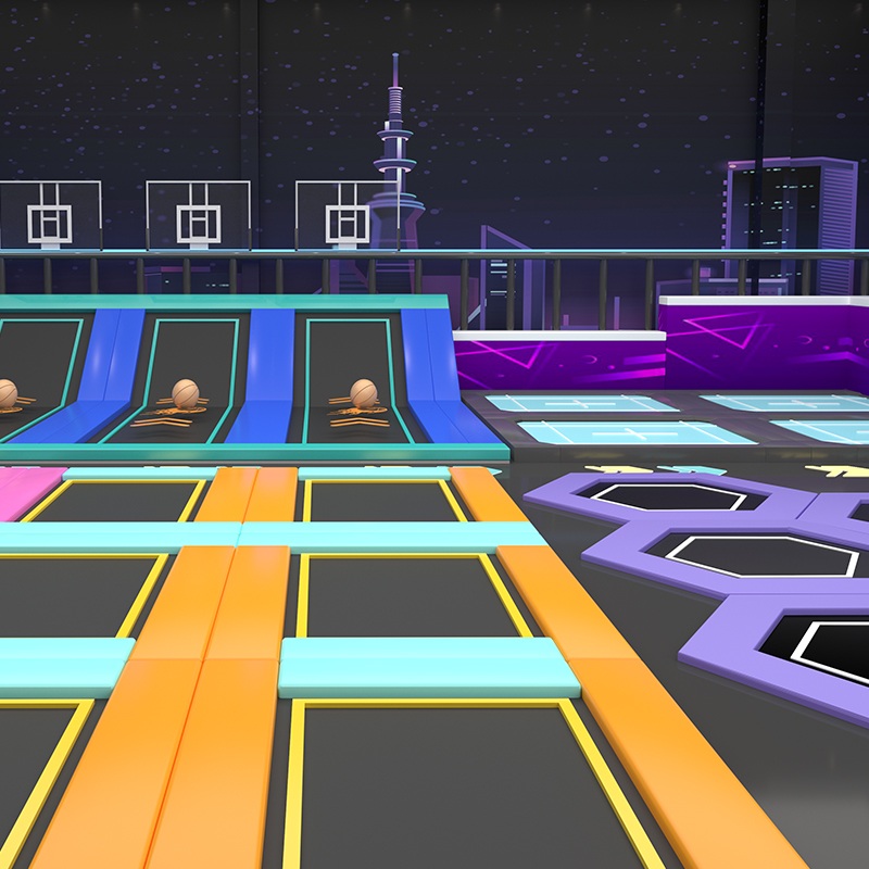 赛博朋克风室内运动乐园 潮玩蹦床设备厂家定制安装