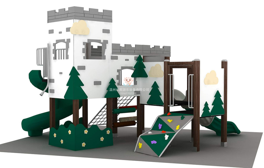 仿木组合滑梯_塑木滑梯 (1)