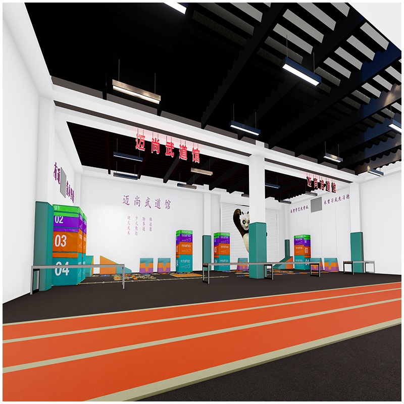 功夫熊猫武道馆体适能训练设备_少儿武术体适能跑酷训练器材_室内游乐设备定制_软包教具生产厂家