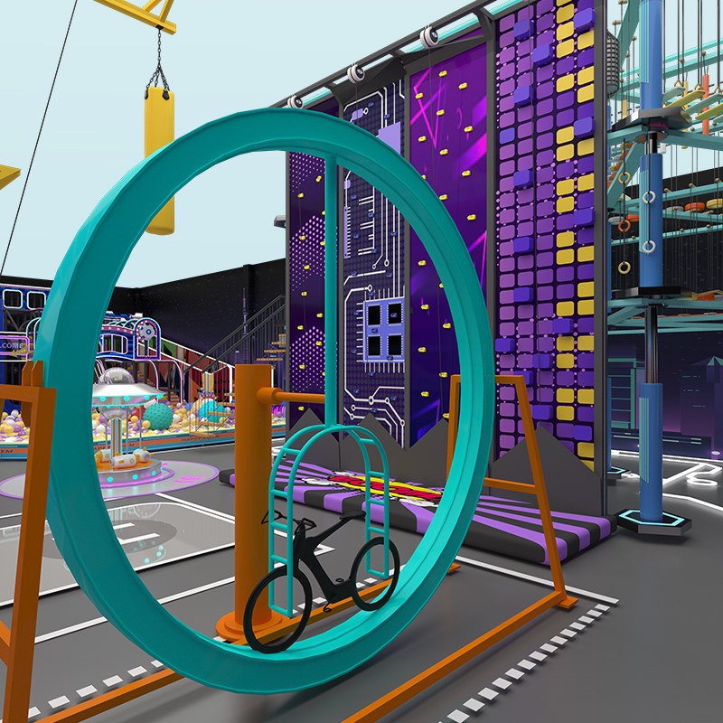 赛博朋克风室内运动乐园 潮玩蹦床设备厂家定制安装