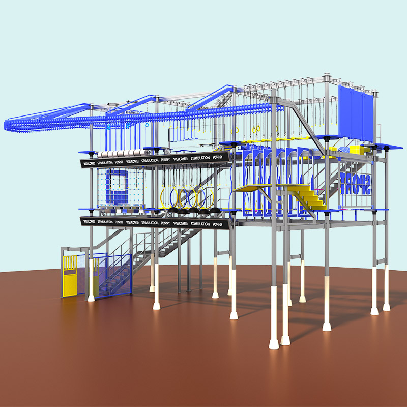蓝黄活力高空拓展设备 室内青少年闯关游乐设施厂家定制