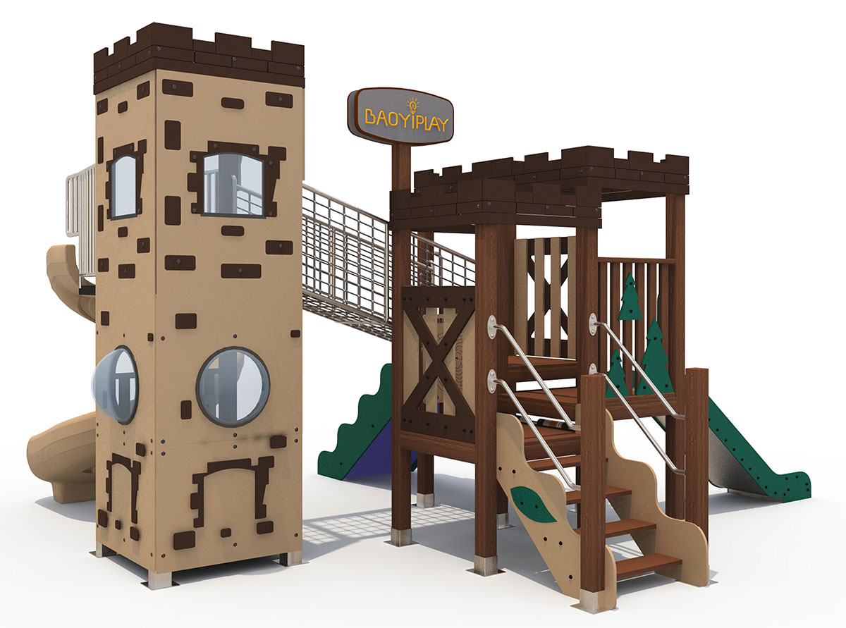 仿木组合滑梯_塑木滑梯 (7)