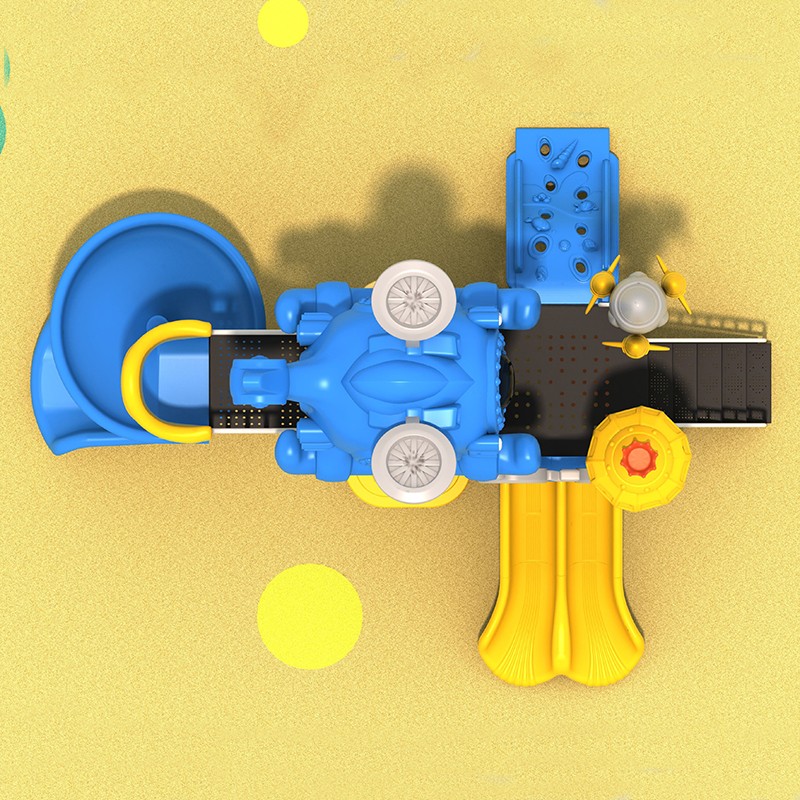 儿童游乐场滑梯，刺激的火箭飞船攀爬