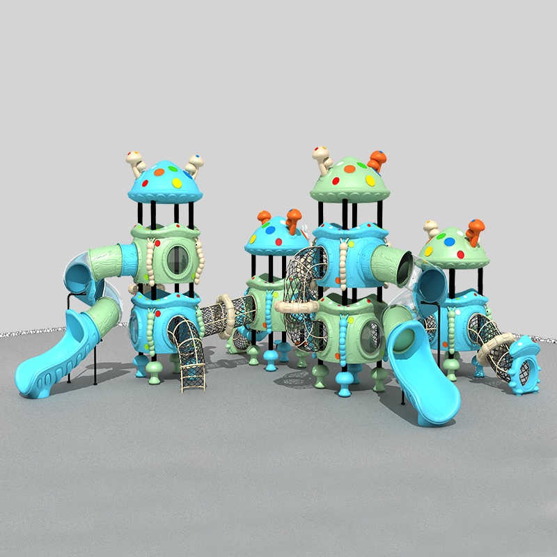 奇特的蘑菇主题儿童滑梯，配有安全栏 