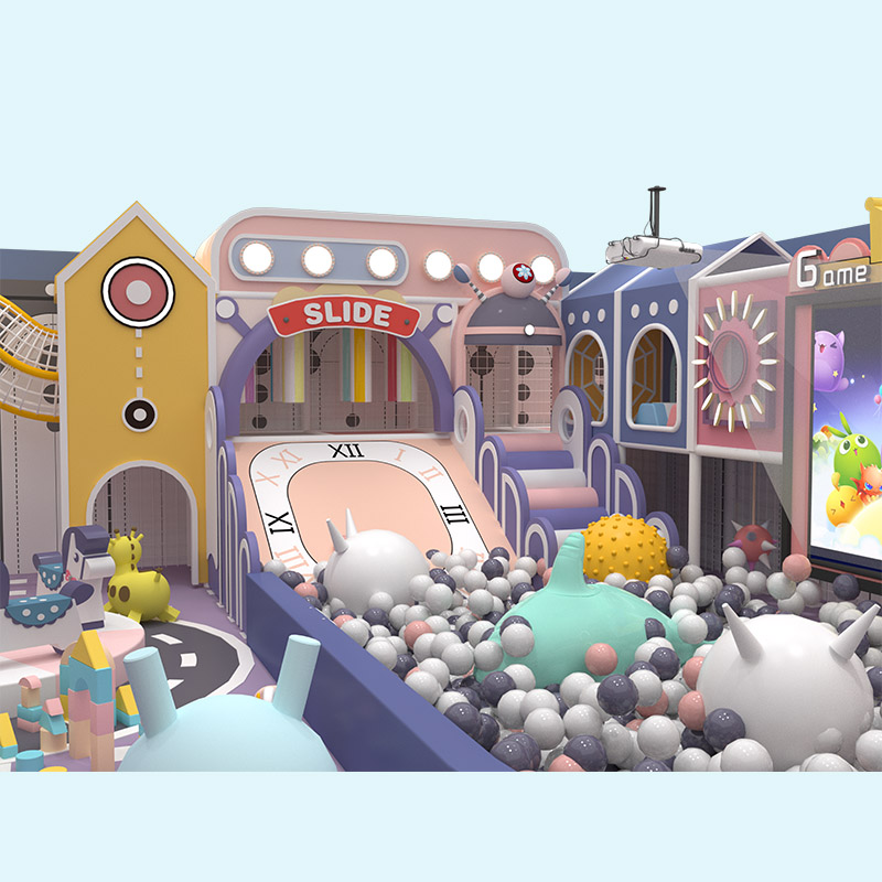 商场儿童区带灯光的马卡龙粉彩迷宫游乐场