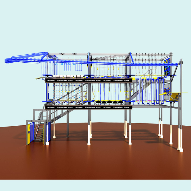 蓝黄活力高空拓展设备 室内青少年闯关游乐设施厂家定制