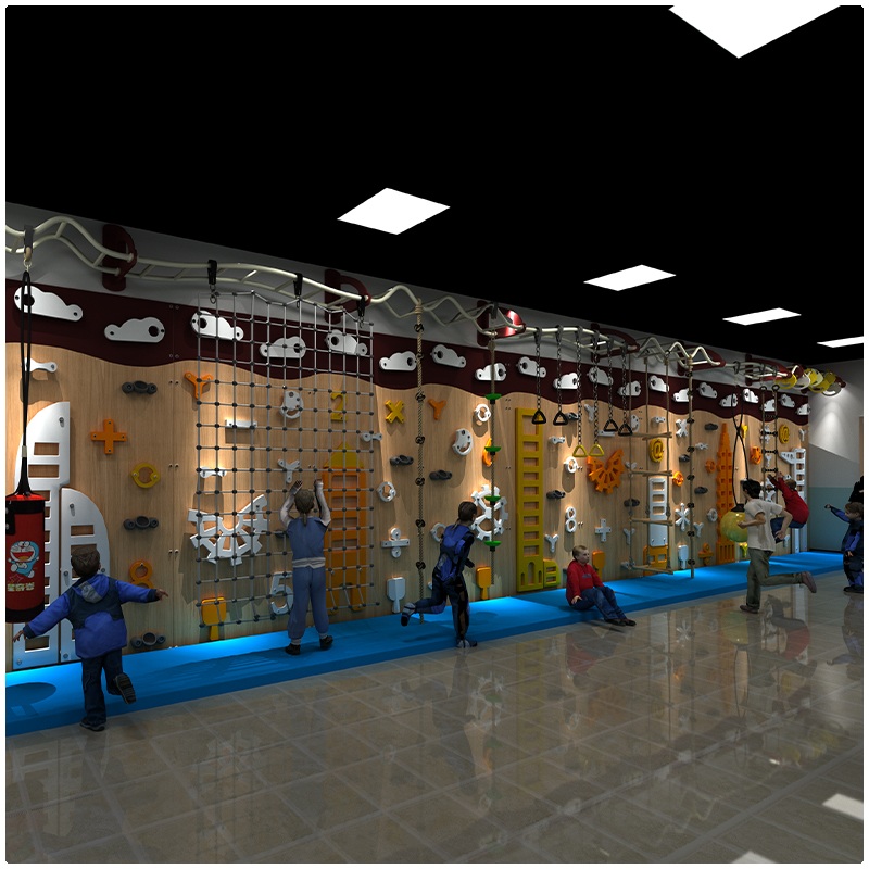 卡通儿童室内攀岩墙_幼儿园走廊攀爬墙_室内外木质PE板儿童攀爬墙_源头厂家定制